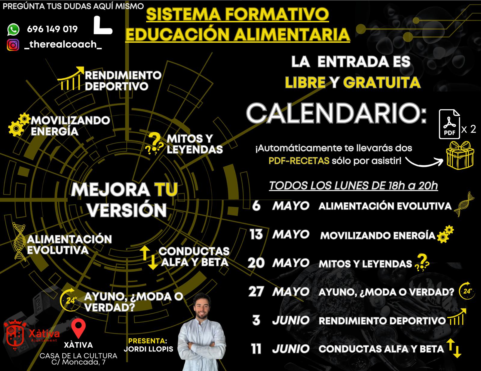 Xàtiva organiza unas charlas formativas gratuitas en educación alimentaria