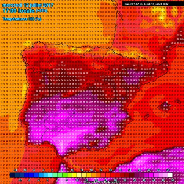 Mapa de temperaturas elaborado por Meteociel para este miércoles 12 de julio.