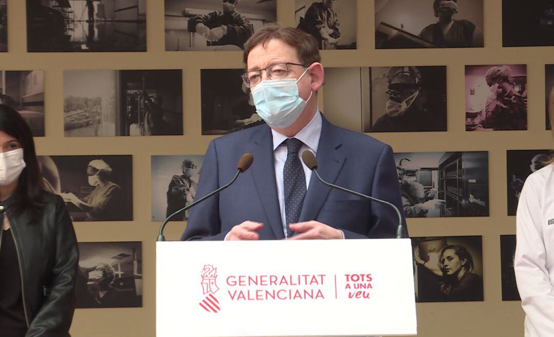 El president Puig durante su comparecencia en el Hospital de Sant Joan en Alicante