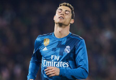 Cristiano Ronaldo of Real Madrid reacts during the La Liga match between Real Betis and Real Madrid at Benito Villamrin stadium on February 18, 2018 in Seville, Spain.