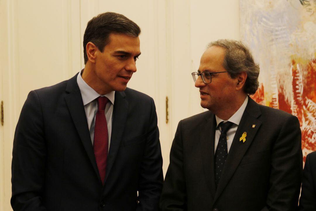 Pedro Sánchez i Quim Torra a la reunió celebrada a Barcelona el desembre de 2018