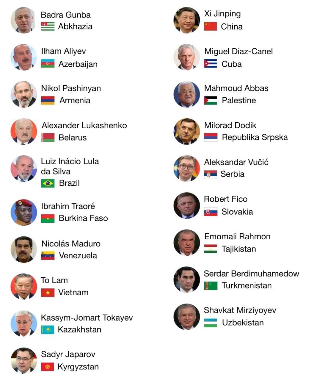 Listado de mandatarios que han confirmado su asistencia al desfile del 9 de mayo en Moscú