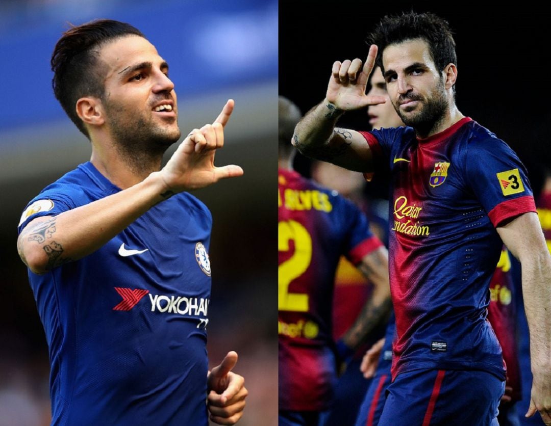 A la izquierda de la imagen, Cesc, durante su etapa en el Chelsea y en el lado derecho, en el Barcelona