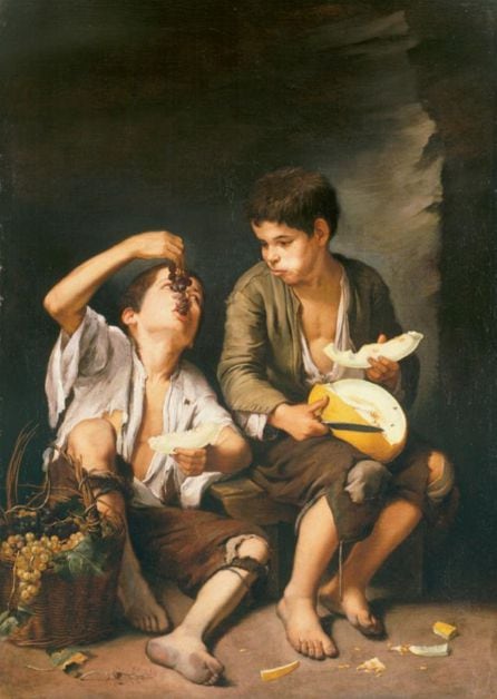 &#039;Niños comiendo uvas y melón&#039;, de Murillo, pintado hacia 1650.