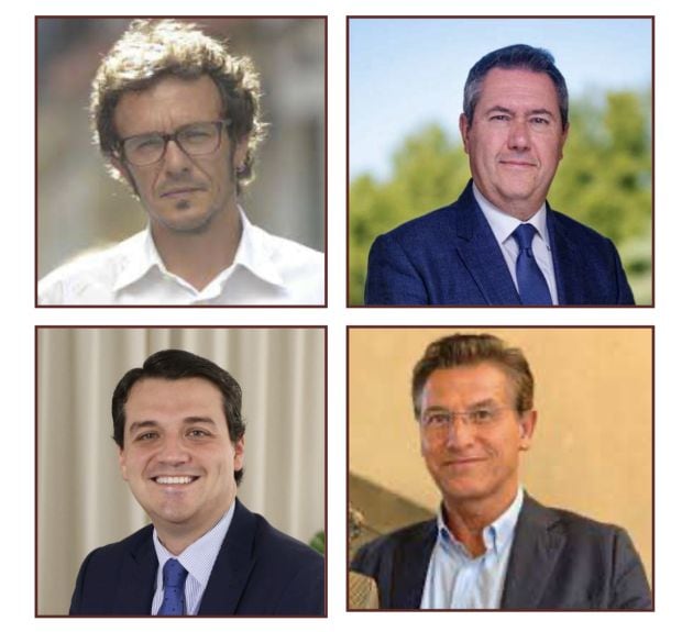 José María González (Adelante Cádiz), alcalde de Cádiz; Juan Espadas (PSOE), alcalde de Sevilla; José María Bellido (PP), alcalde de Córdoba y Luis Salvador (Cs), alcalde de Granada.