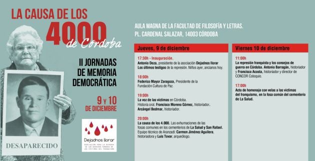 María Inés Raya en el cartel de las jornadas que la asociación Dejadnos Llorar celebrará a partir del 9 de diciembre