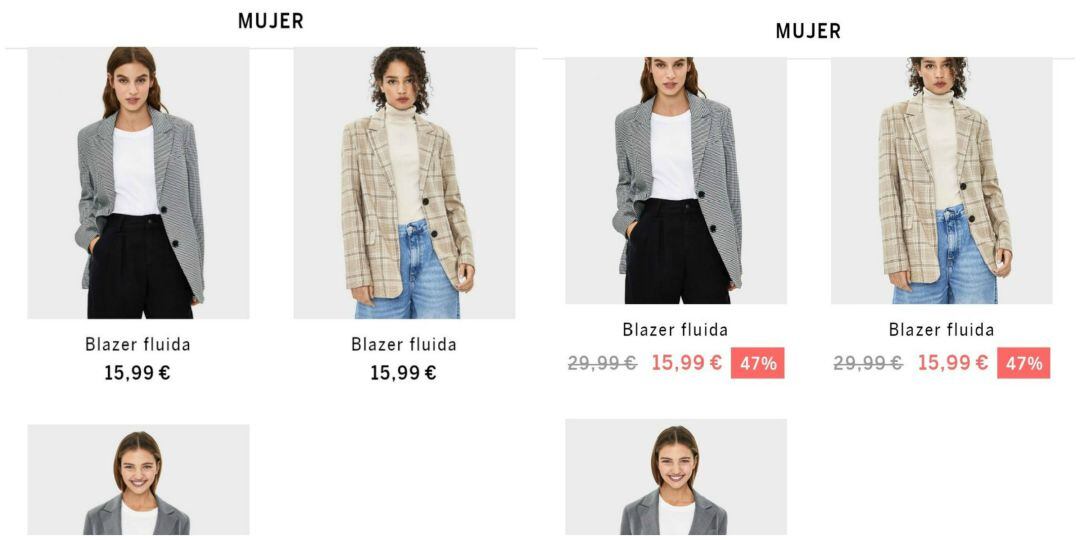 Montaje con los dos pantallazos de las rebajas de Inditex. 