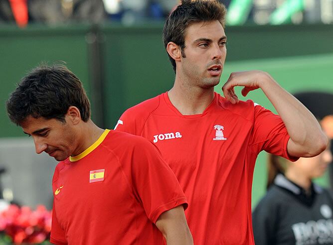 López y Granollers, durante el partido de dobles de la Davis