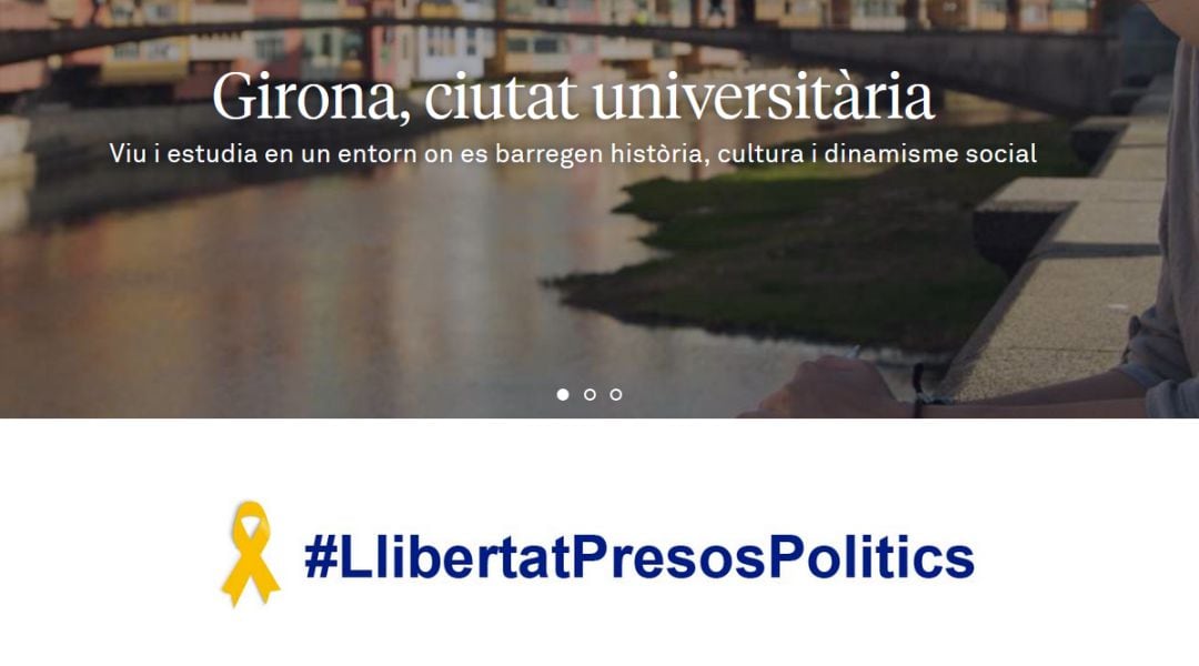 La universidad pública de Girona coloca el lazo amarillo en su página web