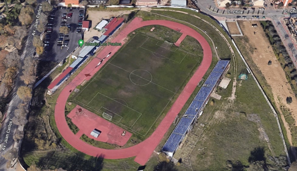 Vista aérea del estadio municipal Los Prados de Parla