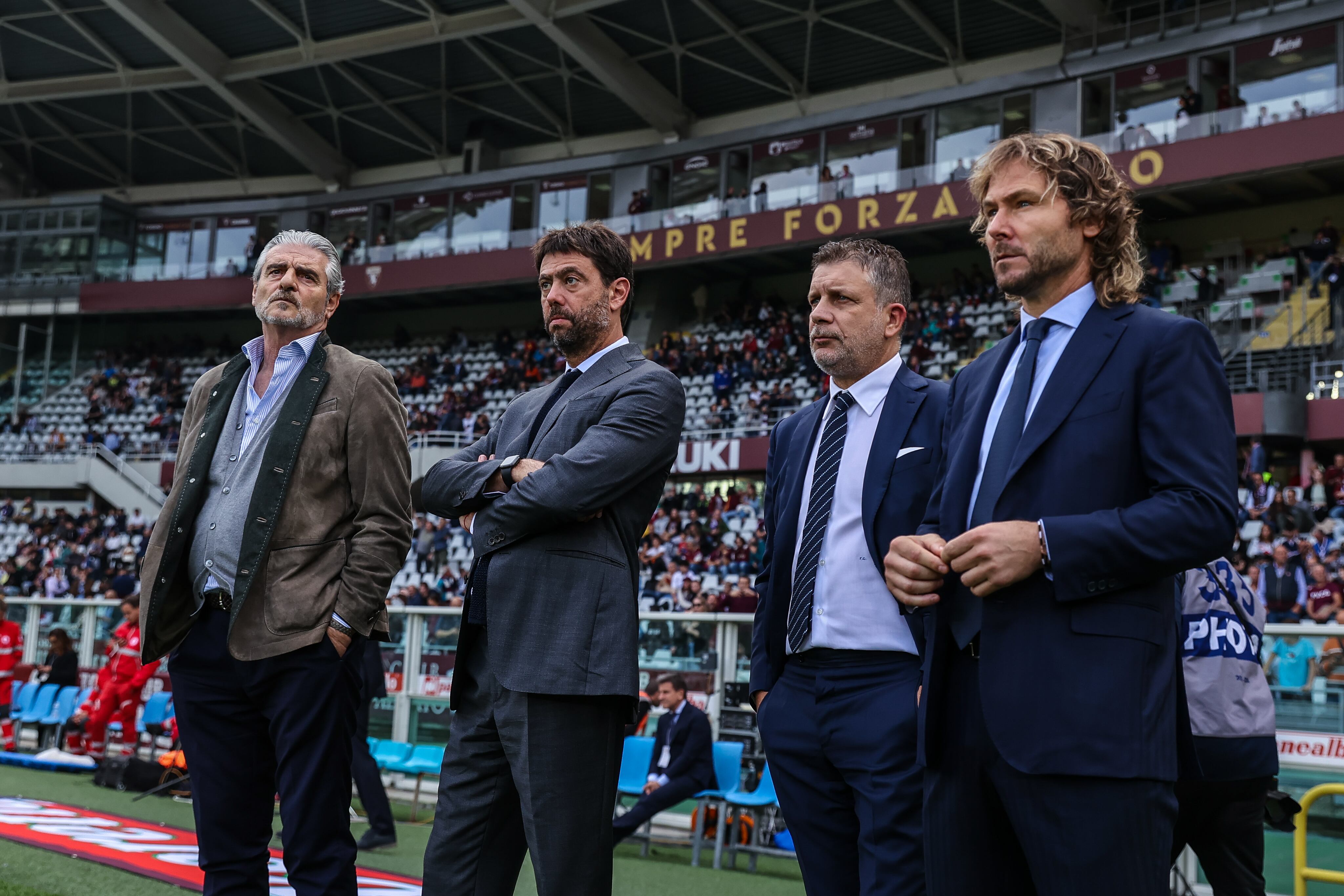 Maurizio Arrivabene, Andrea Agnelli, Federico Cherubini y Pavel Nedved, la ya exjunta de la Juventus