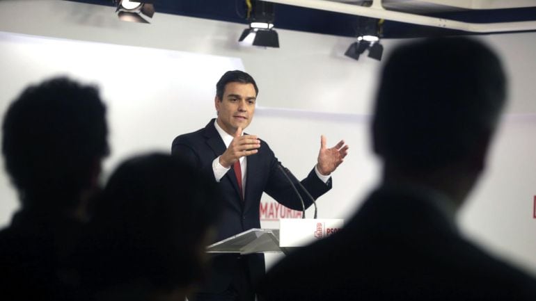 Pedro Sánchez, en una imagen de archivo durante una rueda de prensa en Ferraz