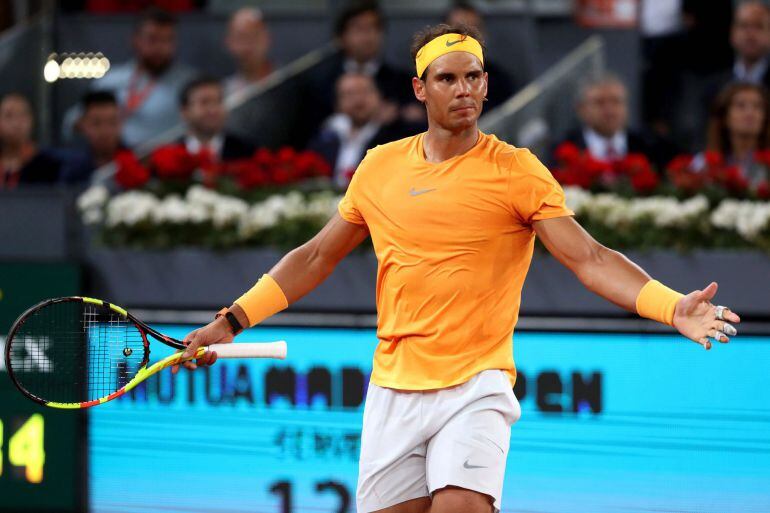 El tenista Rafa Nadal en un encuentro del Mutua Madrid Open disputado en la Caja Mágica