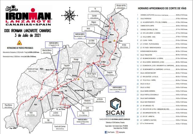 Cortes de carreteras previstos en el Ironman 2021.