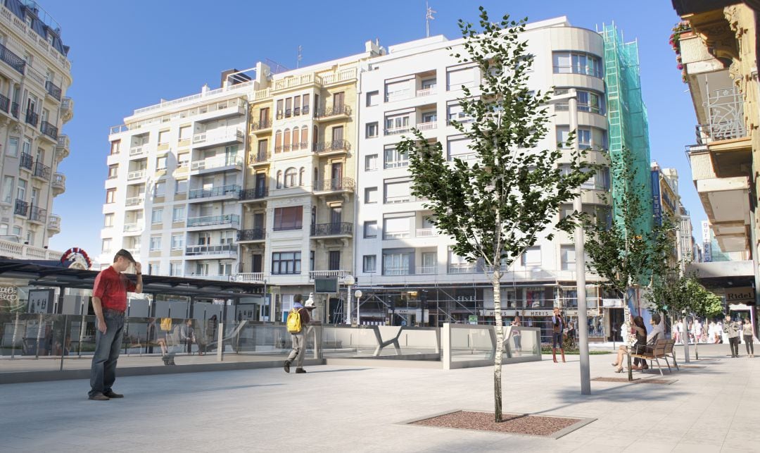 Recreación de cómo quedaría la plaza Xabir Zubiri una vez se construya en el espacio uno de los accesos al Topo.