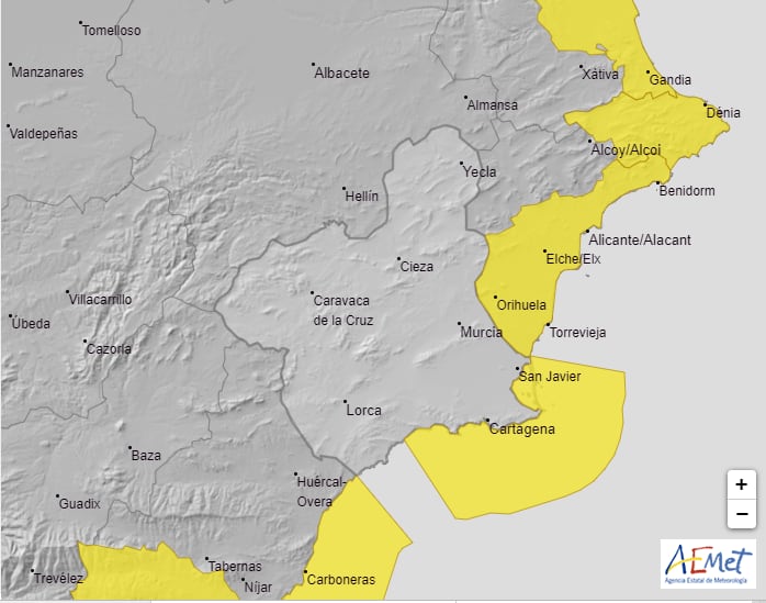 Aviso amarillo por fenómenos costeros en Campo de Cartagena-Mazarrón