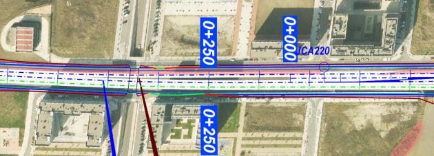 Imagen del estudio informativo del soterramiento en la que se ve cómo la ampliación de vías del tren invade la Avenida Capital de Euskadi entre Arkaiate y Larrein