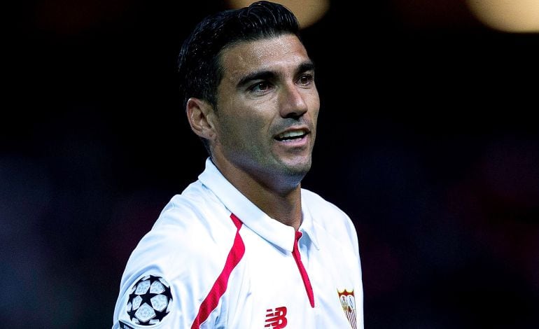 El nuevo futbolista del Espanyol, José Antonio Reyes, durante un partido de Champions con el Sevilla.