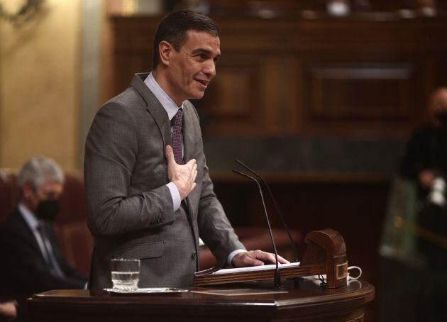 El presidente del Gobierno, Pedro Sánchez, idurante la sesión plenaria del Congreso de los Diputados.