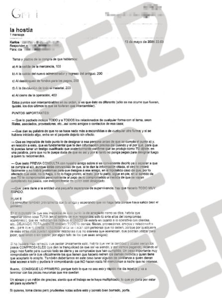 Correo electrónico enviado por Carlos Llorca cuatro días después de la intervención judicial.