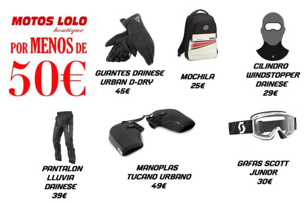 Artículos por menos de 50 € en la boutique de Motos LOLO.