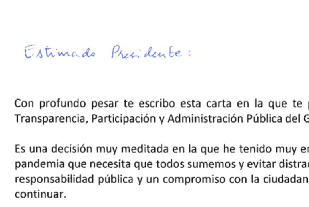 Beatriz Ballesteros anunciaba con esta carta su intención de dimitir a Fernando López Miras