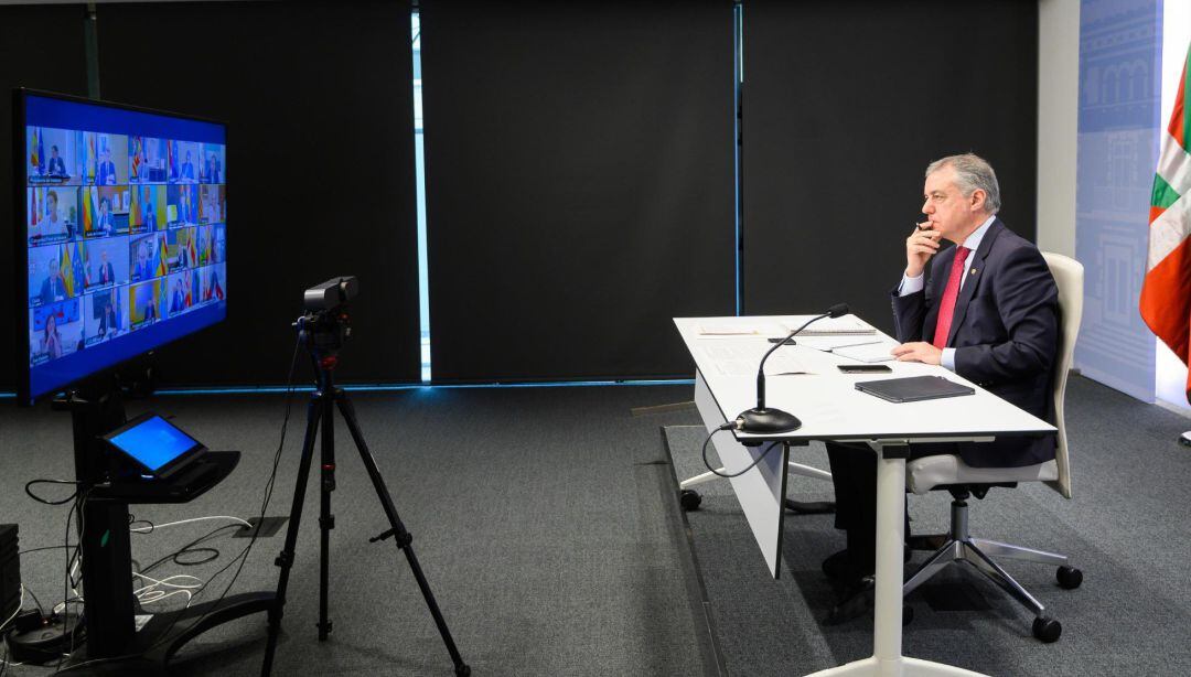 Imagen cedida por el Gobierno Vasco de Vasco del lehendakari, Iñigo Urkullu, durante su participación en la Conferencia de Presidentes autonómicos que convoca el presidente del Gobierno.