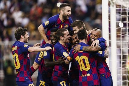 Antoine Griezmann celebrando su gol ante el Atlético de Madrid en la Supercopa de España 2020.