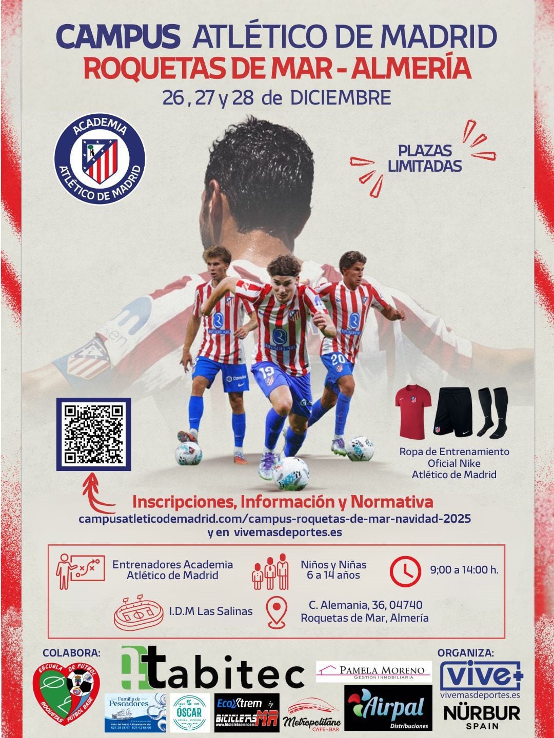 El cartel del Campus del Atlético de Madrid que se celebrará en Roquetas de Mar.