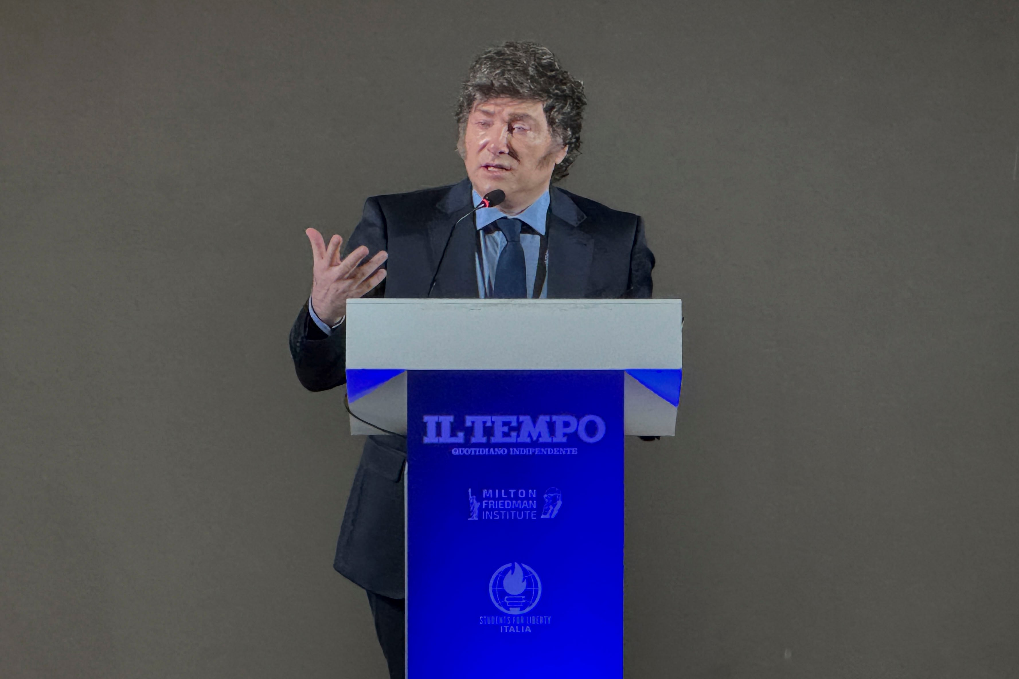 El presidente argentino, Javier Milei, durante un discurso en Roma