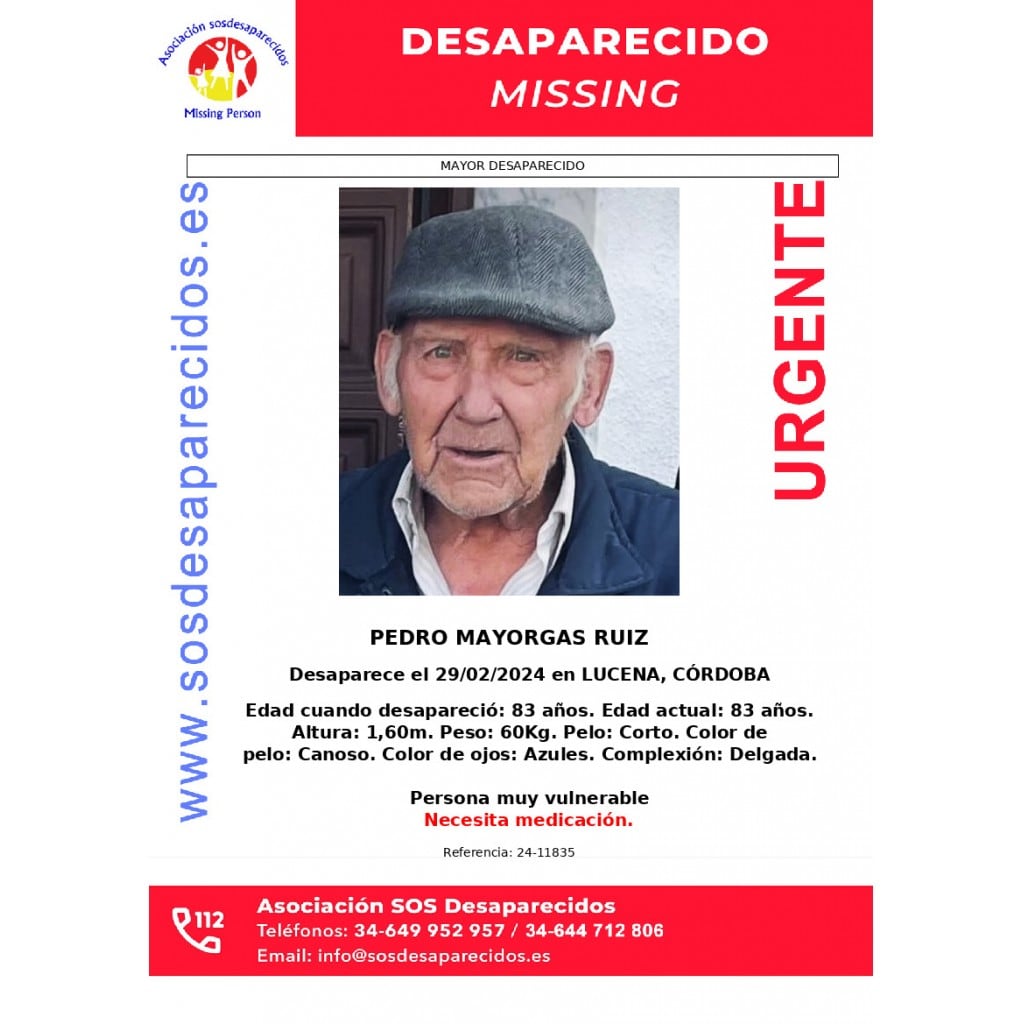 Se busca a Pedro Mayorgas, vecino de Lucena desaparecido el jueves