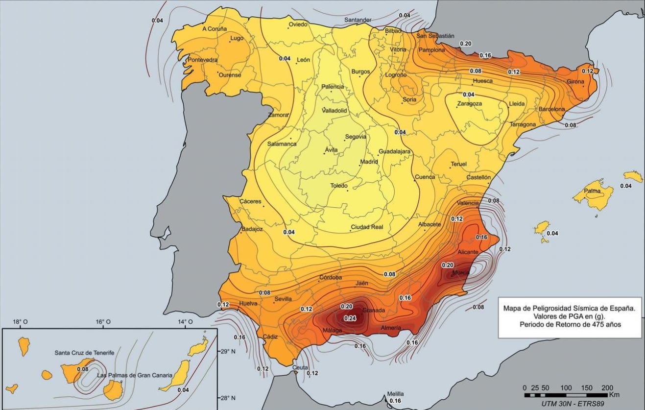 Mapa de peligrosidad sísmica.