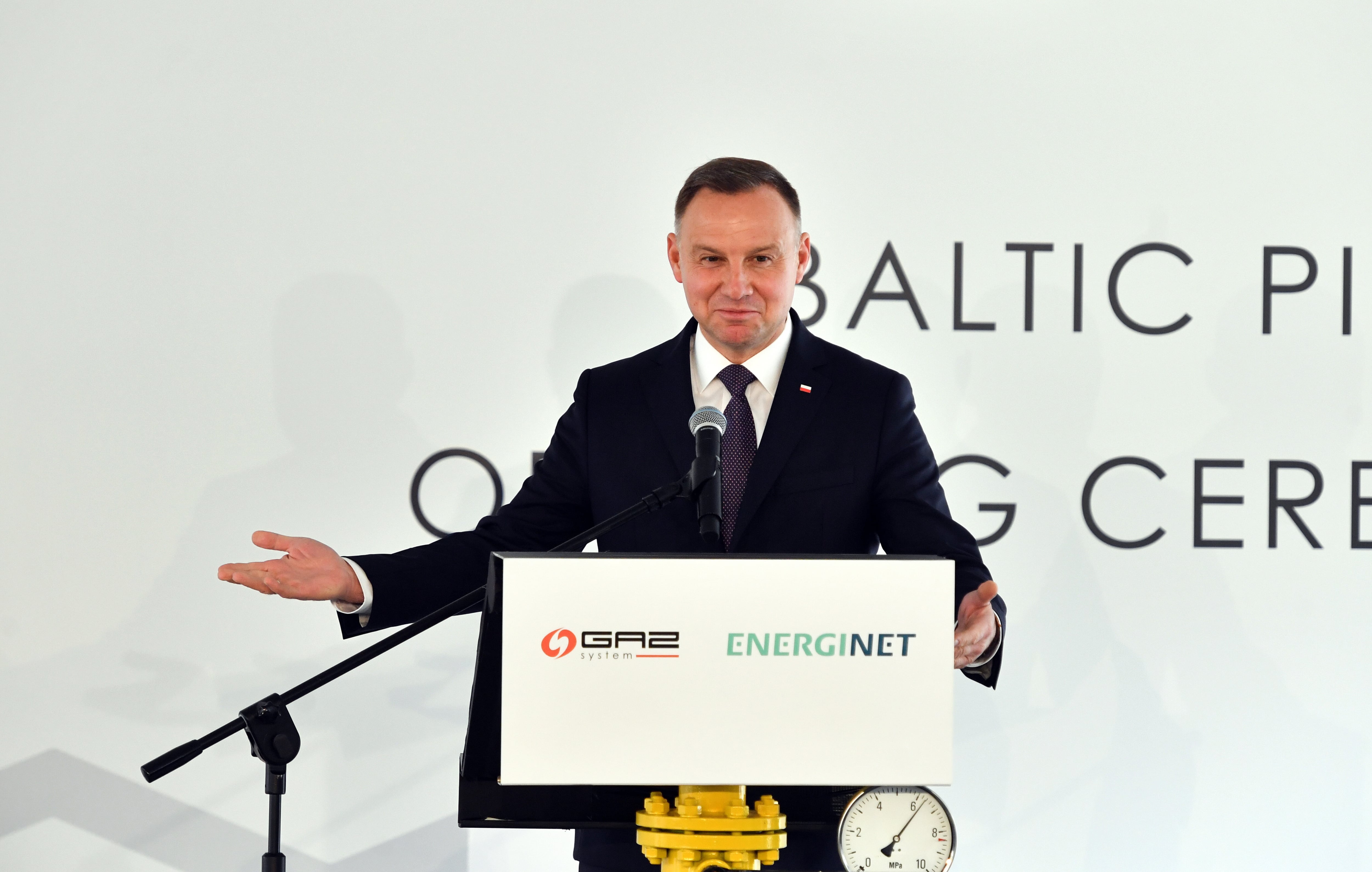 El presidente polaco, Andrzej Duda, en la inauguración del gasoducto del Báltico, en Goleniów (Polonia), el pasado 27 de septiembre.