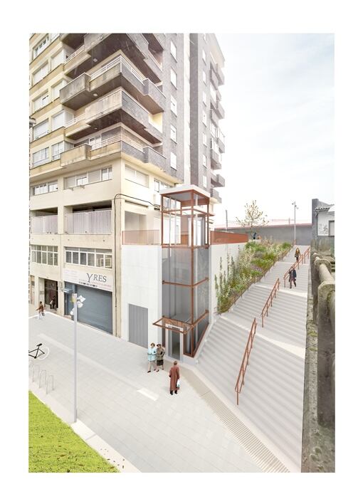 Infografía del ascensor de la calle Gaztainondo que salvará el desnivel hasta la estación de ADIF.