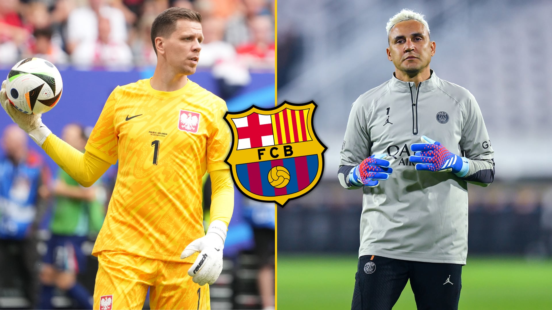 En un montaje, Szczęsny y Navas junto al escudo del Barça