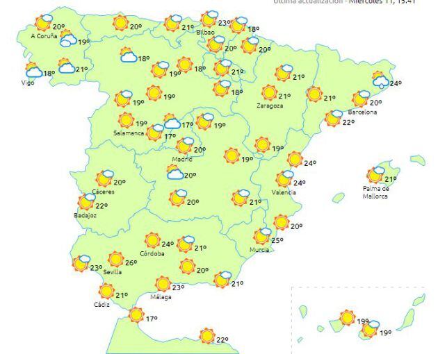 El mapa del martes de la semana que viene está protagonizado por el sol, según las previsiones a largo plazo.