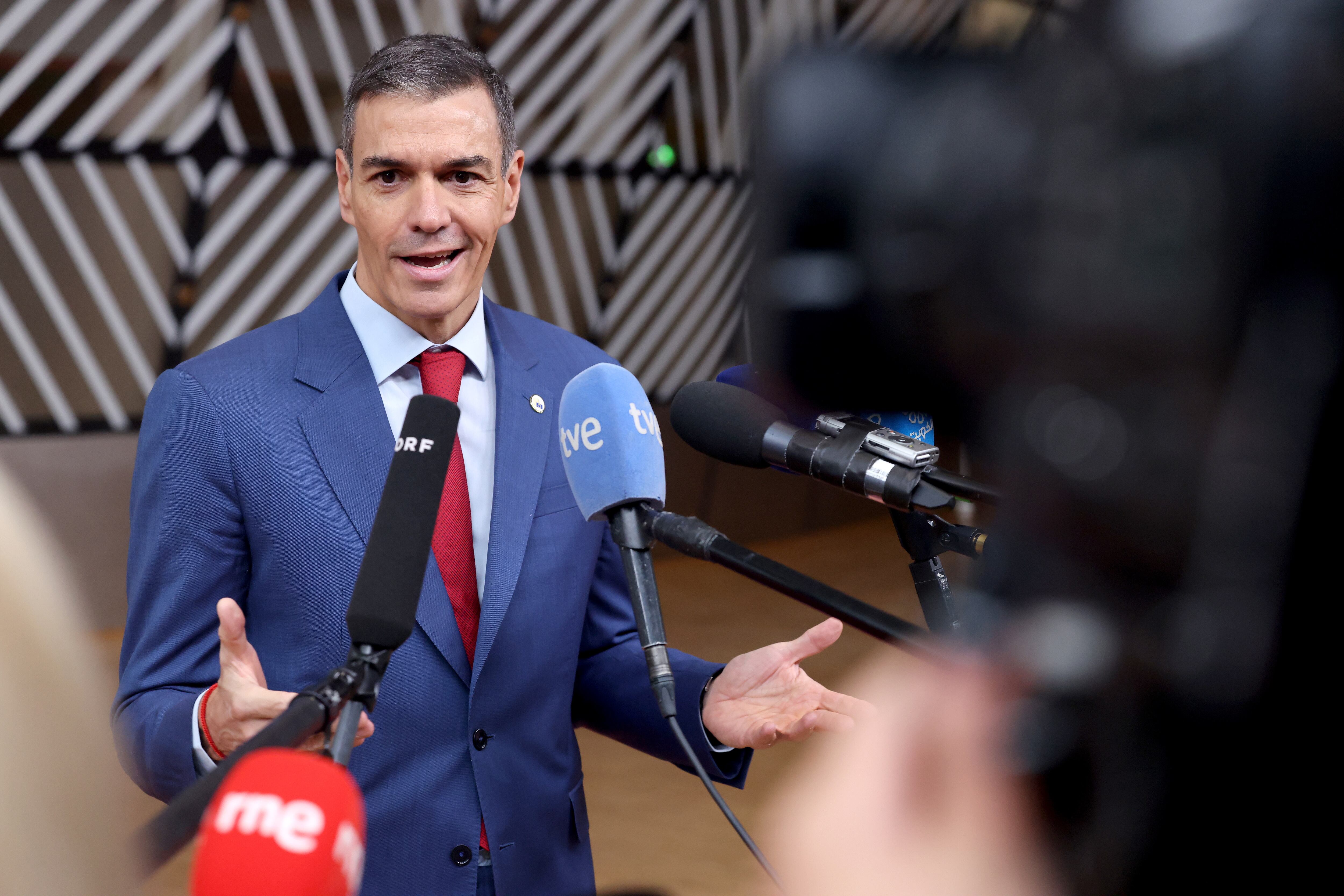 El presidente del Gobierno, Pedro Sánchez, a su llegada al Consejo Europeo de Bruselas.