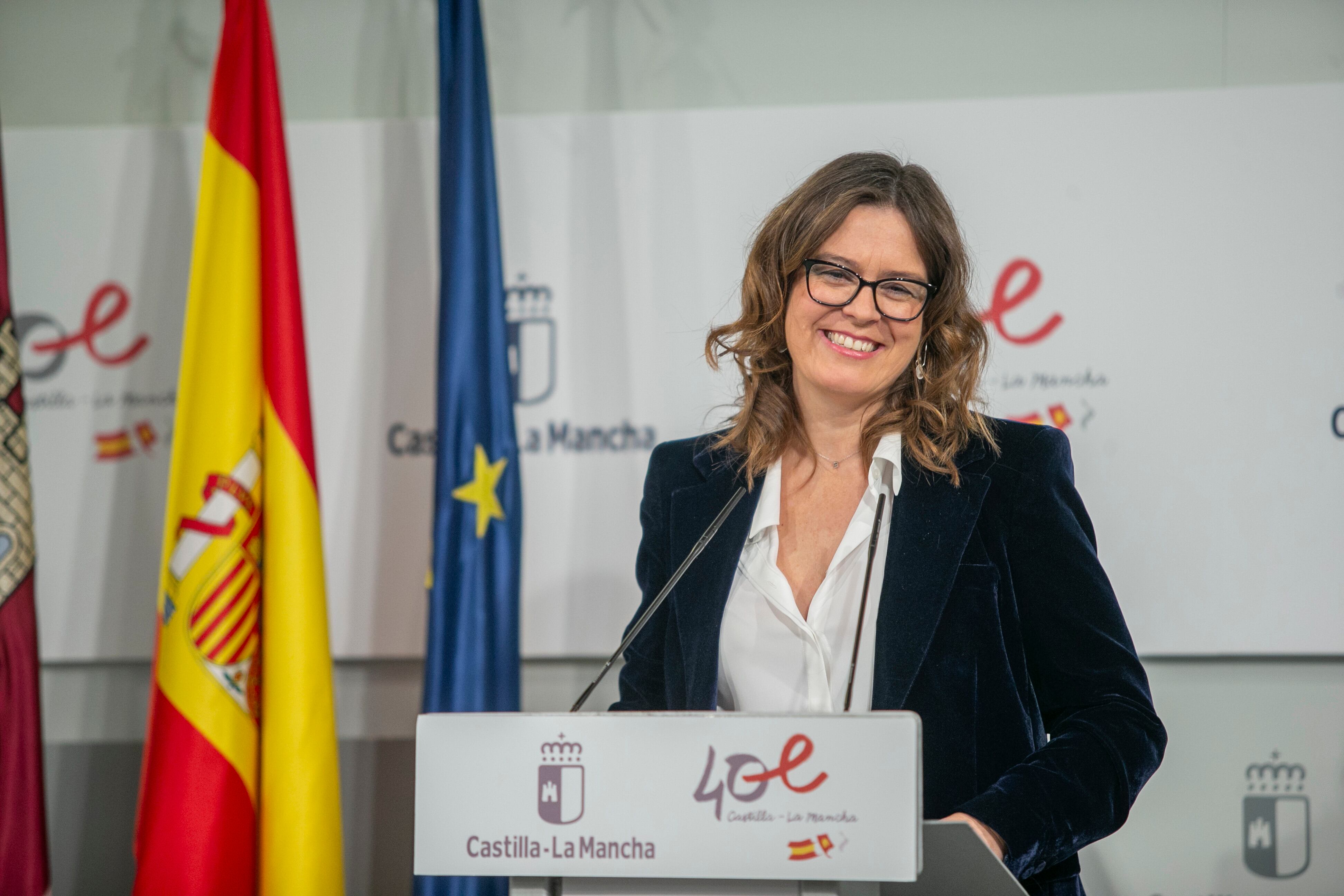 Esther Padilla, portavoz del Gobierno de Castilla-La Mancha, en la rueda de prensa balance del año 2023