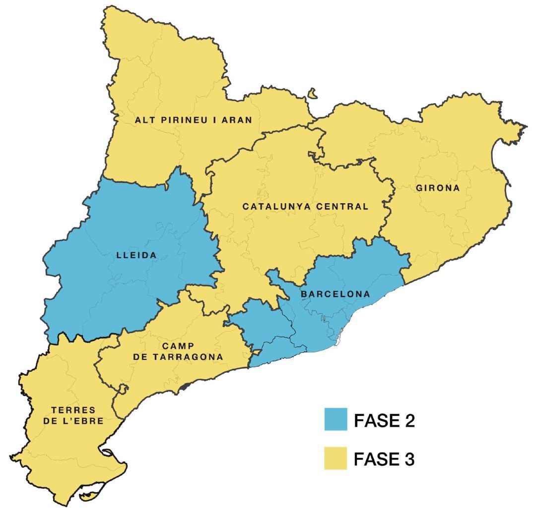 Así quedaría el mapa de Cataluña a partir del próximo lunes