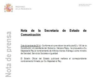 Nota de la Secretaría de Estado de Comunicación.