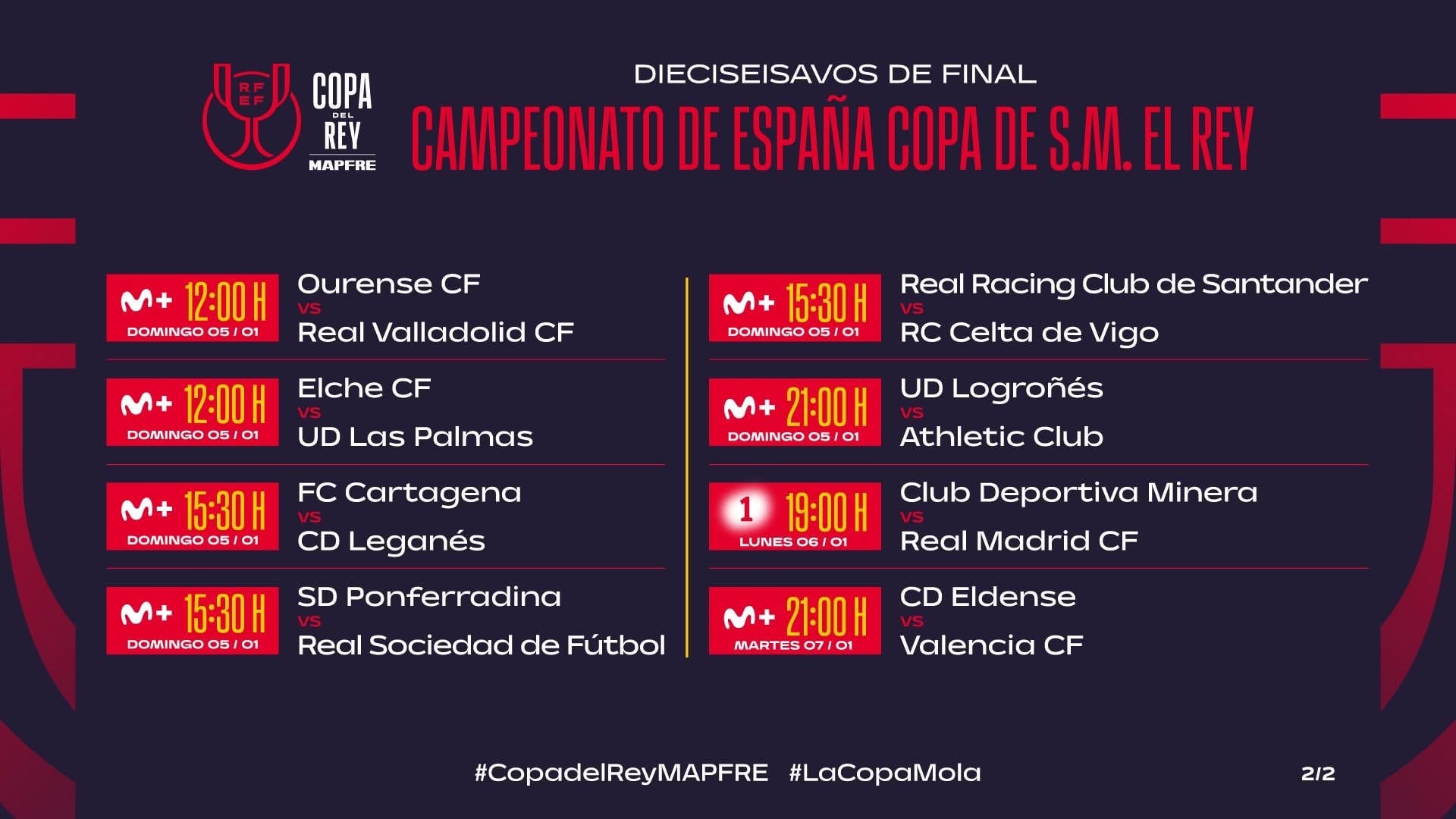 Horarios de la Copa del Rey