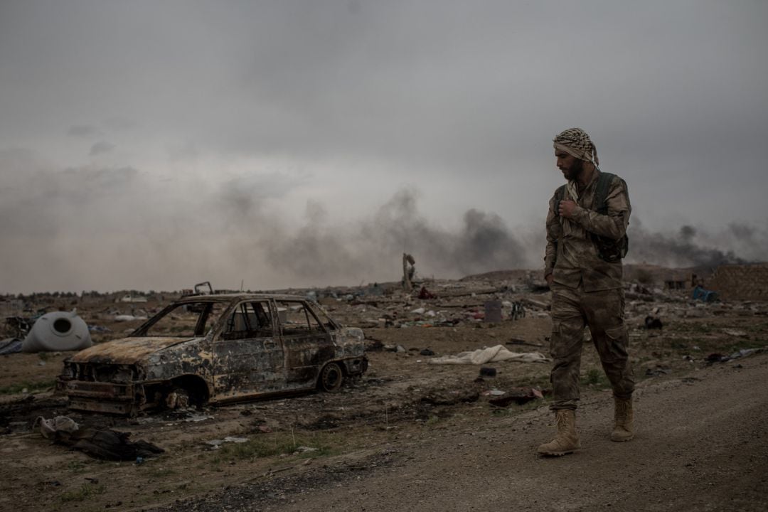 La ciudad siria de Baghouz fue el último reducto del califato y las fuerzas kurdo-americanas tomaron el control hace una semana.