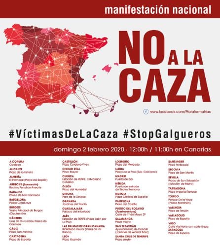 Manifestaciones convocadas contra la caza en toda España.