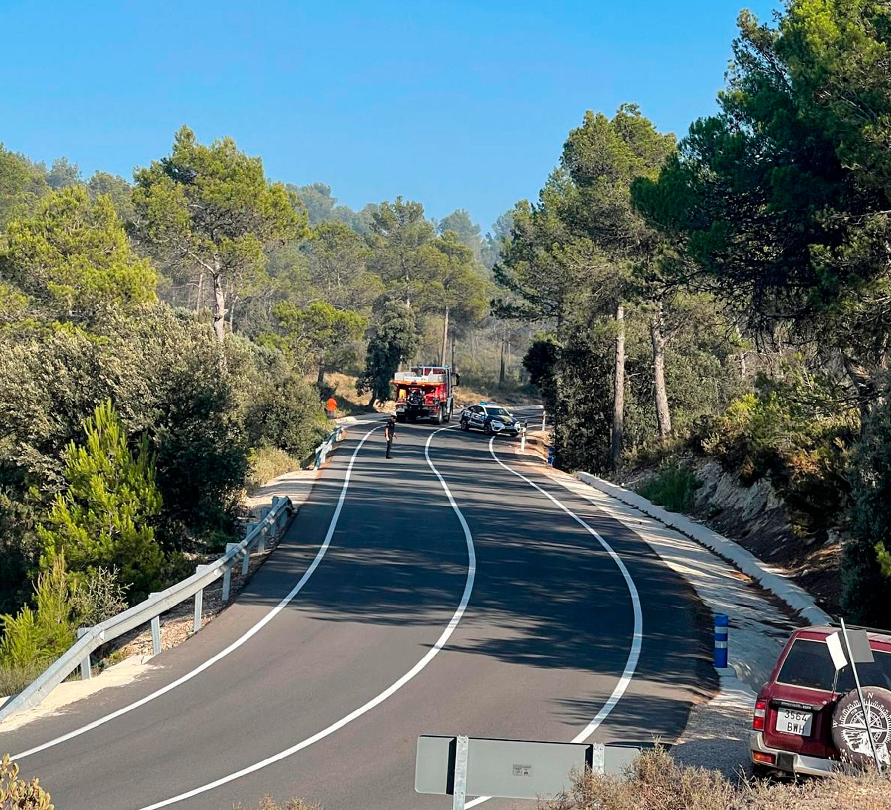 Los bomberos en la carretera CV 802 en una imagen que circula por Redes Sociales