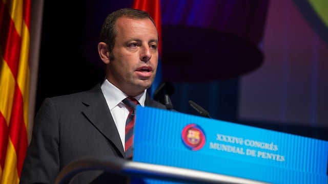 El presidente del FC Barcelona, Sandro Rosell, en el Congreso Mundial de Peñas blaugranas