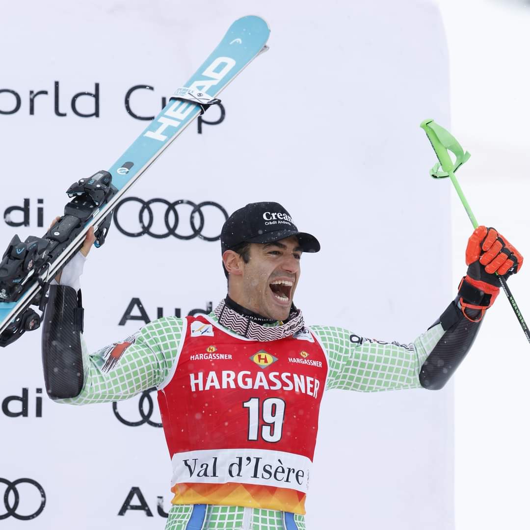 Joan Verdú al podi de Copa del Món de Val d'Isère.