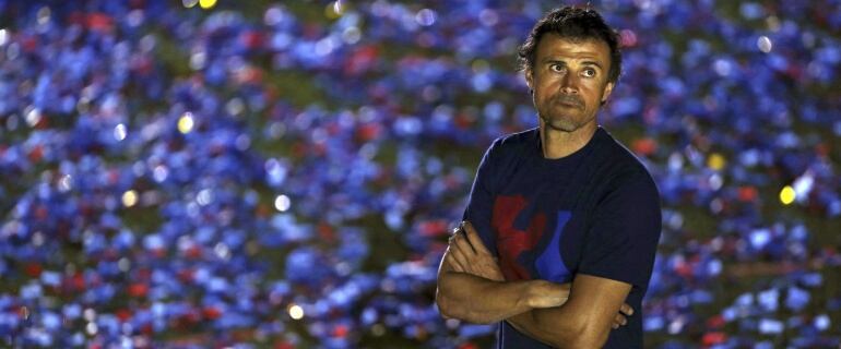 El entrenador del FC Barcelona, Luis Enrique, en el Camp Nou, donde esta noche culminaron las celebraciones del club blaugrana.