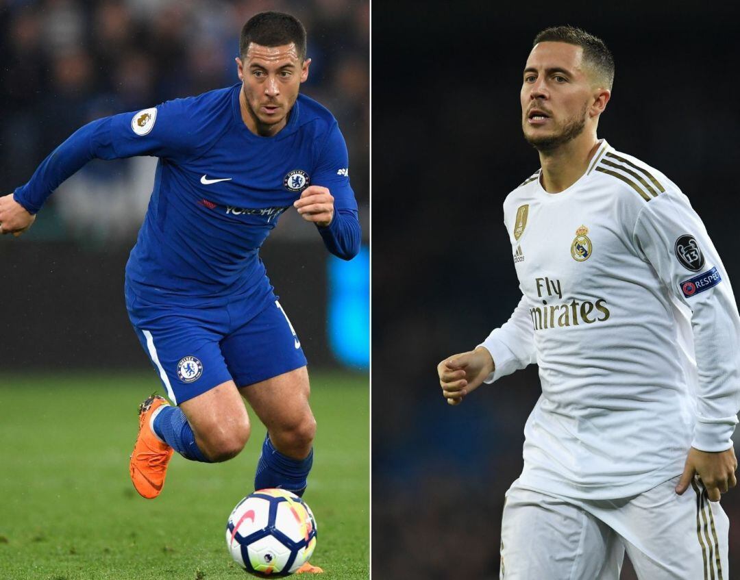 A la izquierda de la imagen, Hazard, en el Chelsea. A la derecha, en el Real Madrid