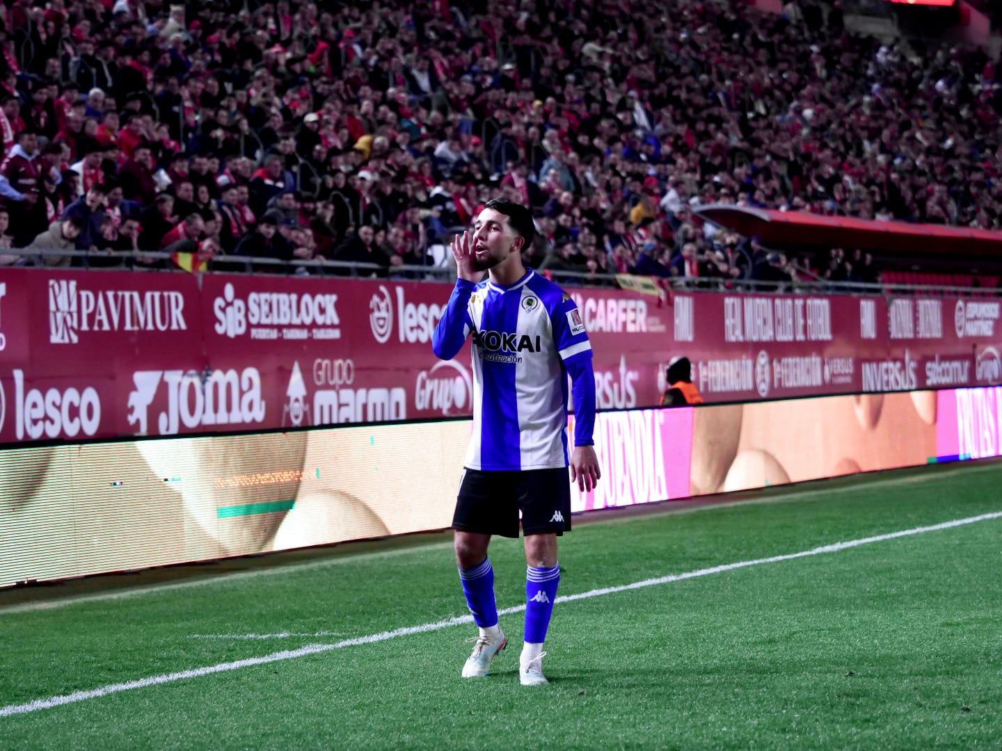 Medhi Puch se dirige a los aficionados en el partido disputado en el Enrique Roca