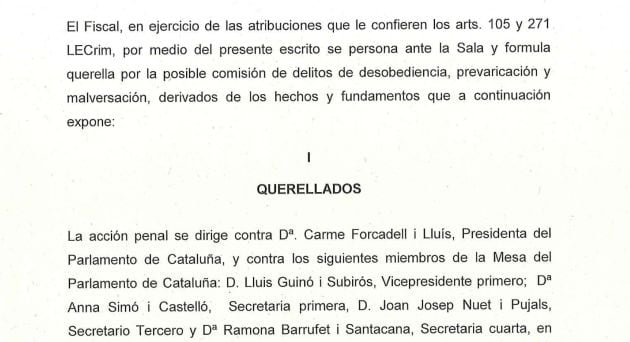 Escrito de la Fiscalía del TSJC.